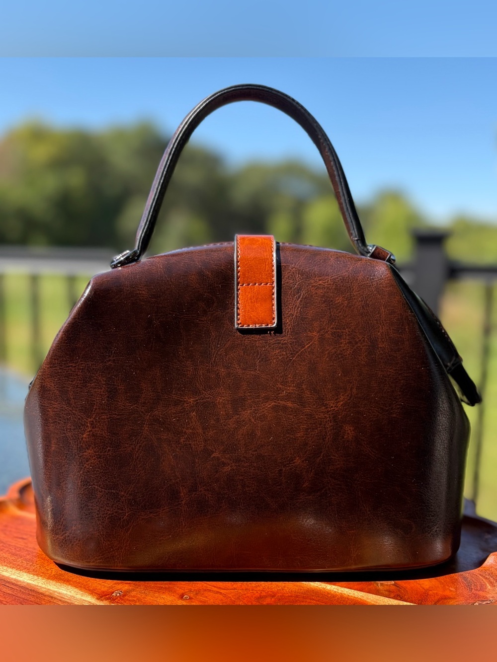 Doctor Bag Vintage-Style Brown Vegan Leather Top Handle Purse & Wallet Set - Picture 7 of 12